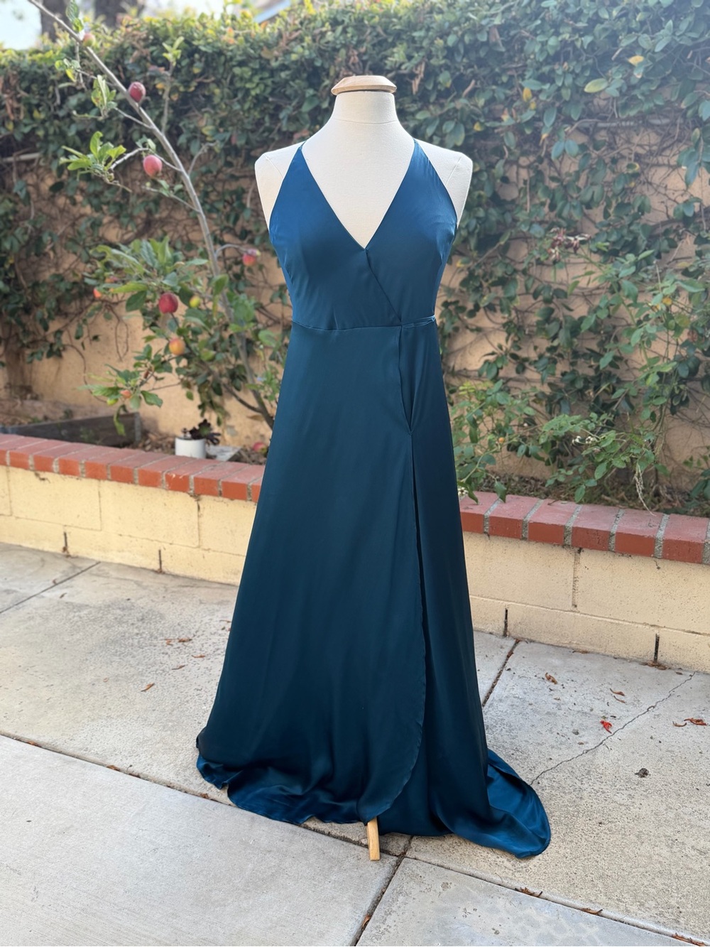 Yumi Kim Teal Satin Wrap Maxi Dress with Side Slit - Picture 10 of 14